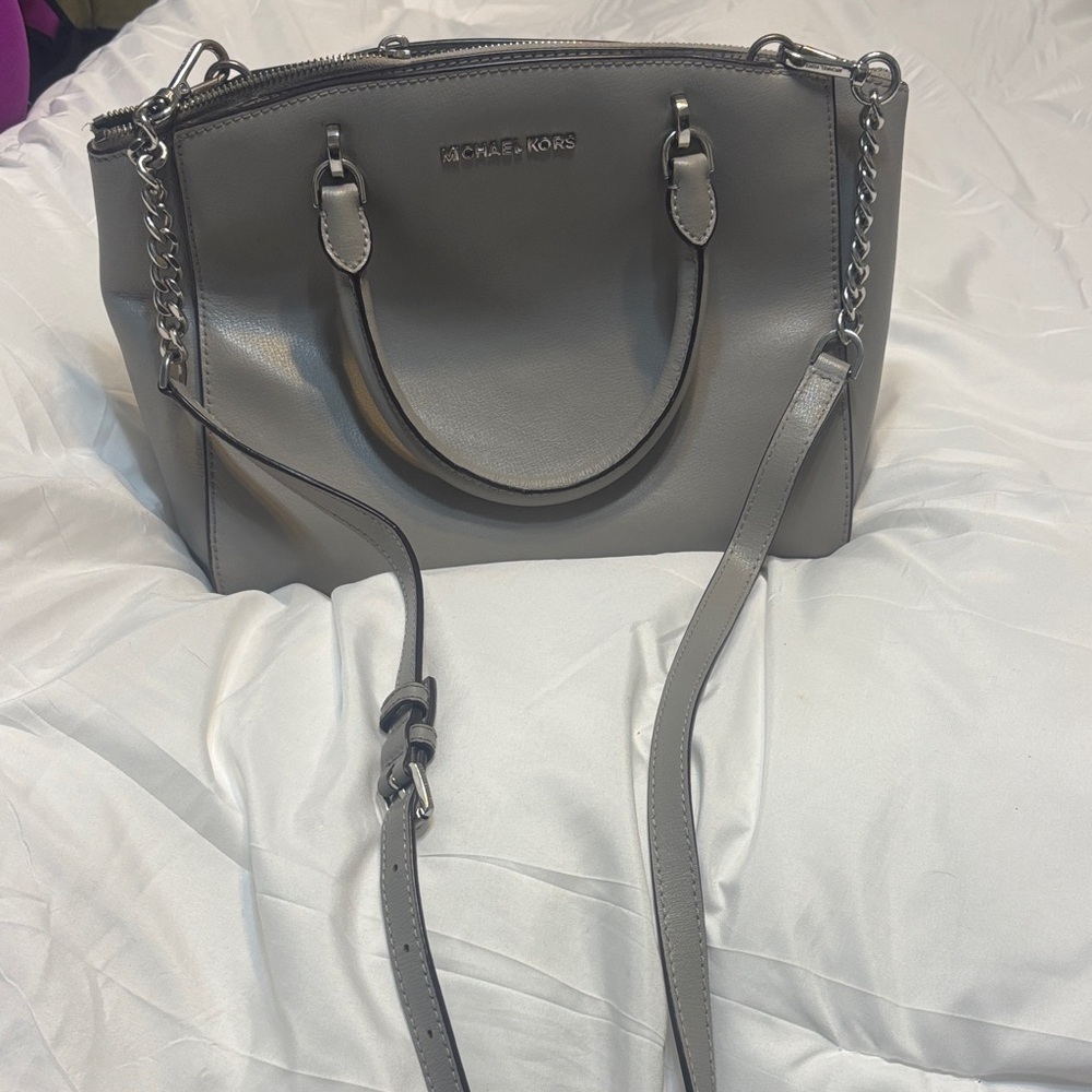 Michael Kors Charcoal Satchel with Chain Detail